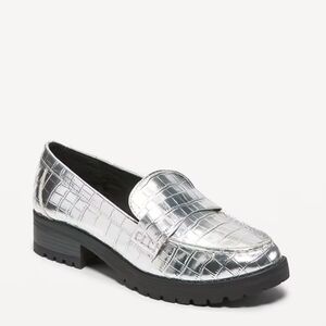 Faux Leather Chunky Heel Loafers